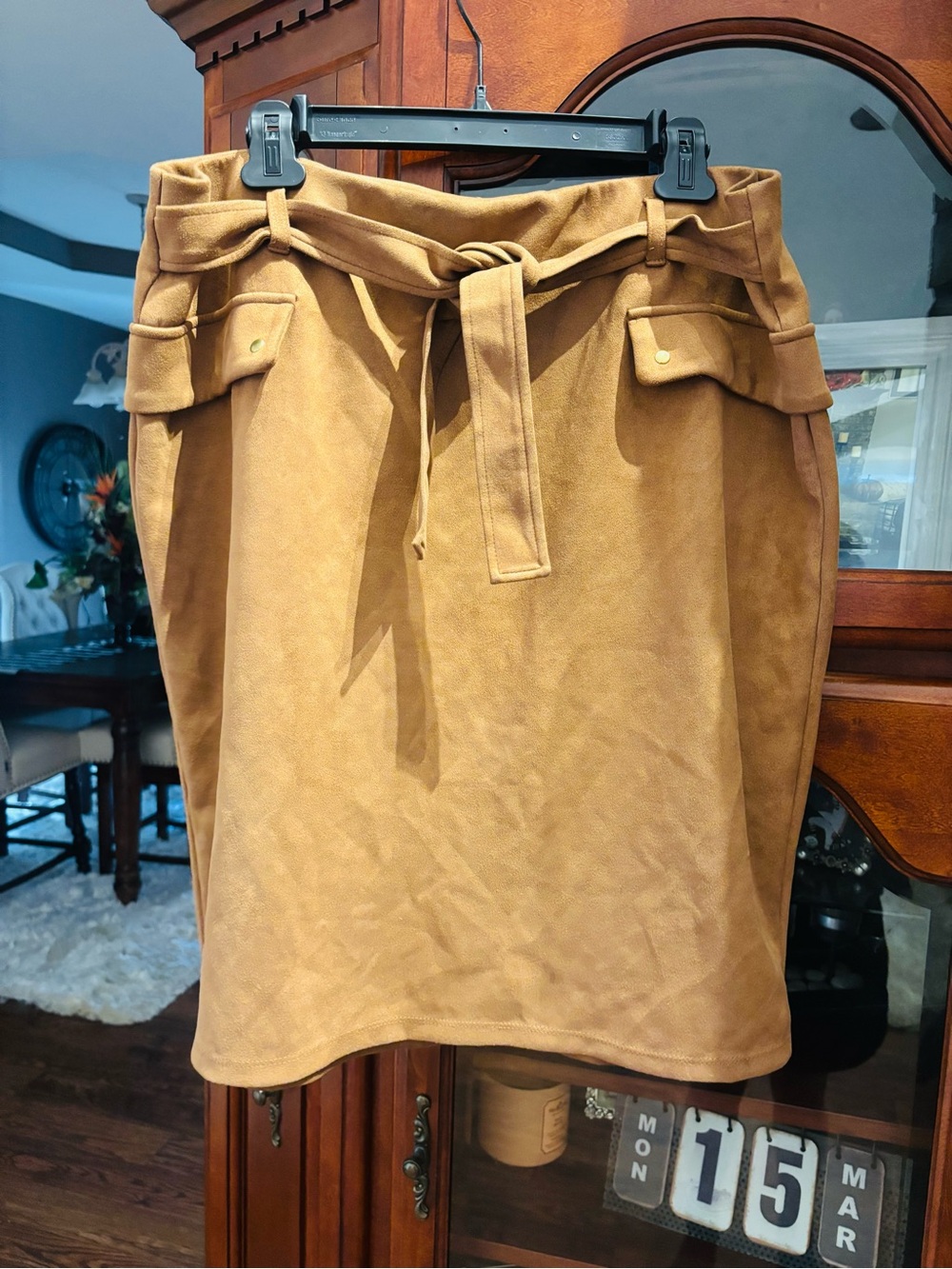 Tan Faux Leather Midi Skirt